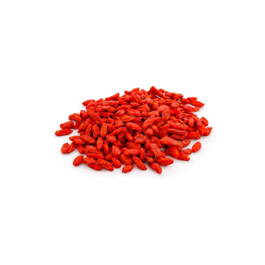 Pile of red goji berries (Barbarine) on a white background