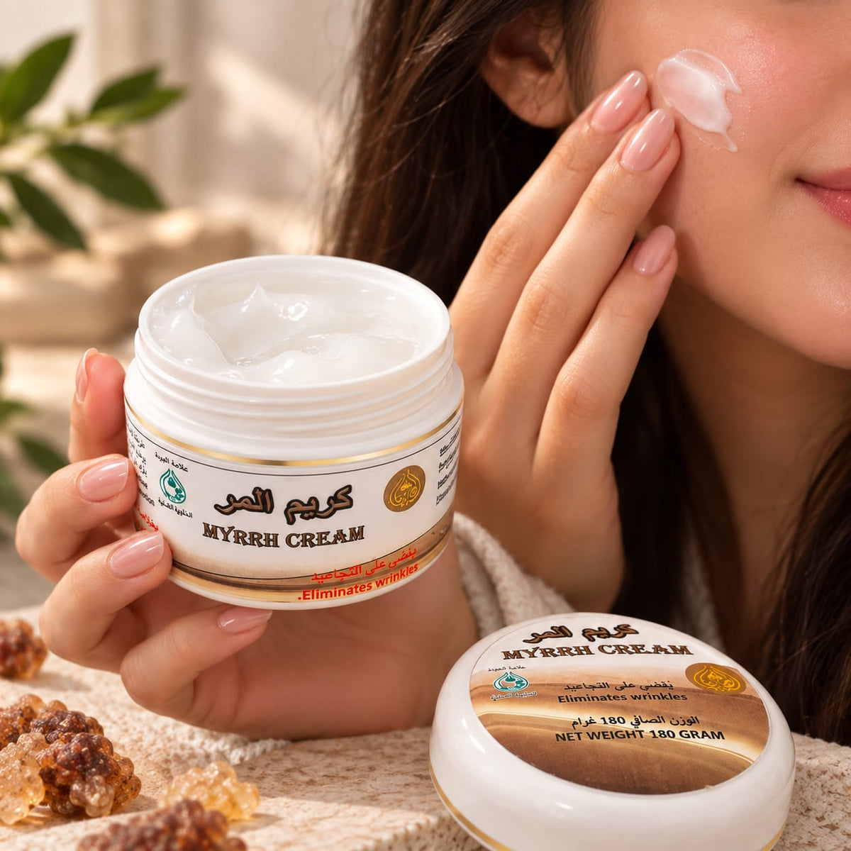 MYRRH CREAM applied on face