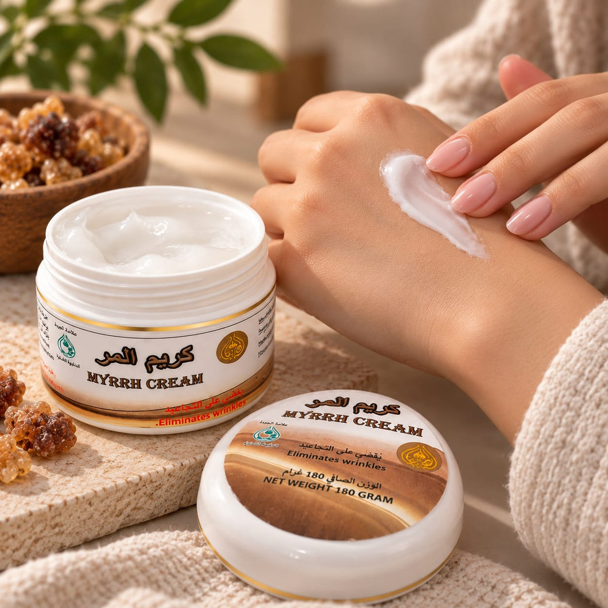 MYRRH CREAM applied on hand