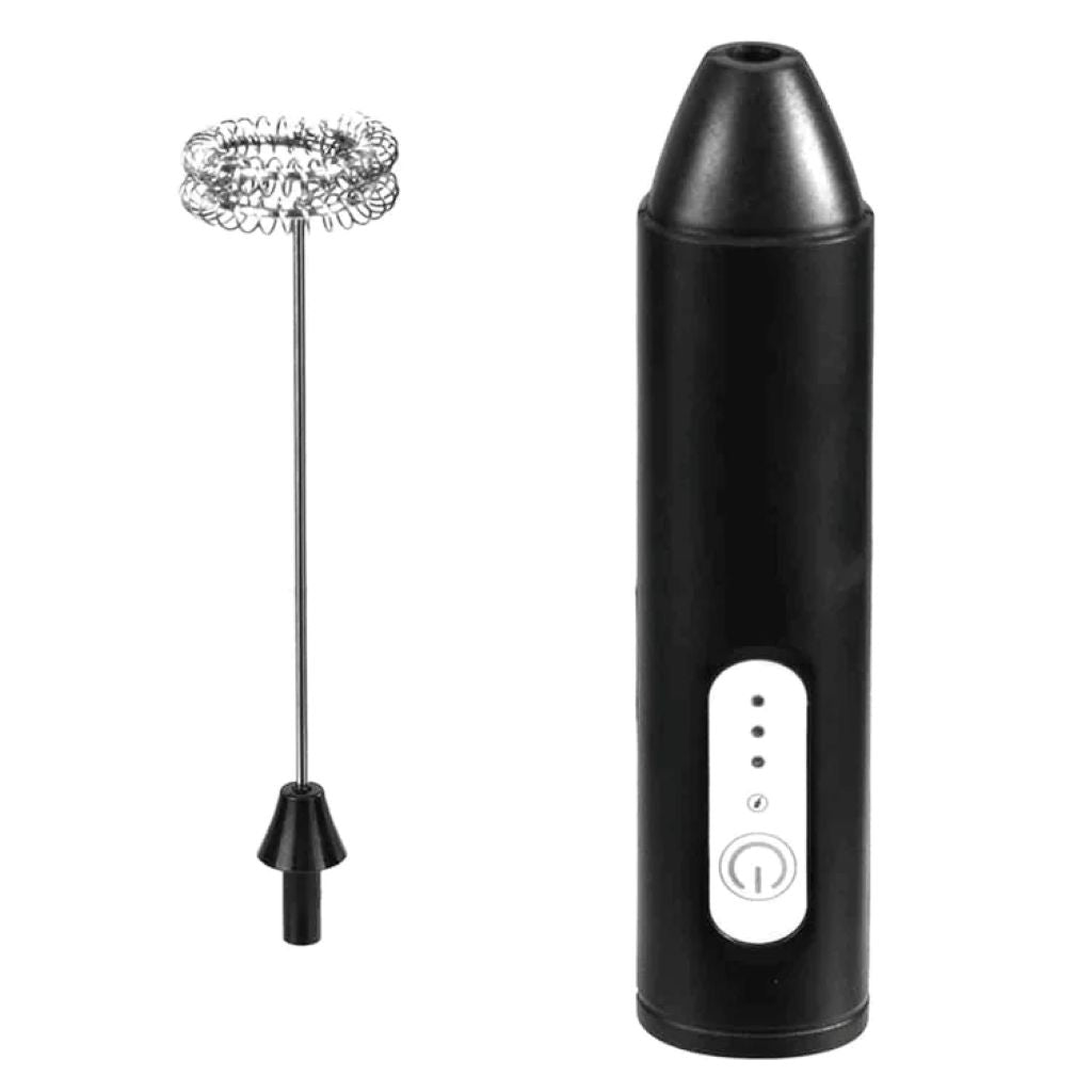 Black handheld device with a nozzle attachment on a white background